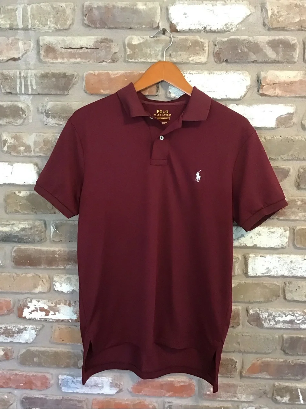Polo by Ralph Lauren Men's Burgundy Performance Polo with White Pony Shirt M